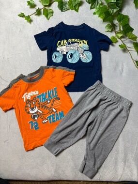 12 month bundle - Monster Truck and Tiger Tee with Gray Pants
